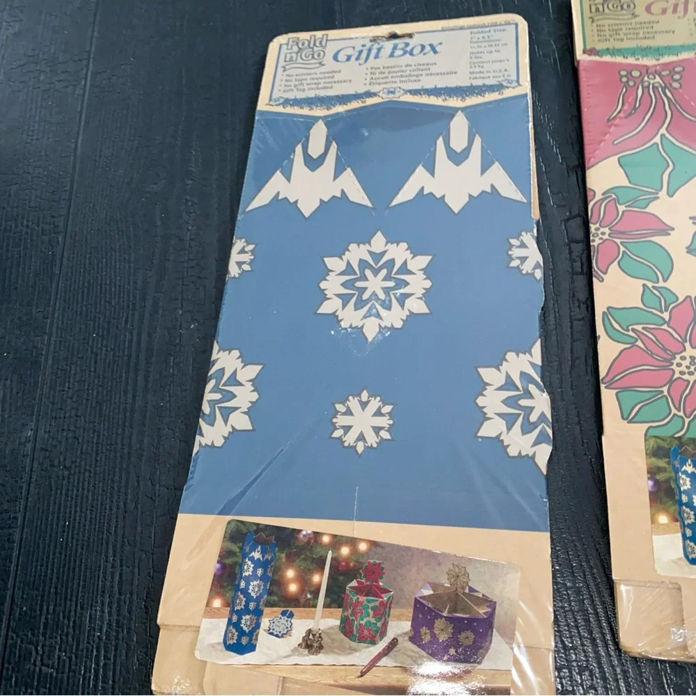 Vintage Fold N' Go Christmas Tree Poinsettia Snowflake Gift Box Lot of 3 Sealed‎
